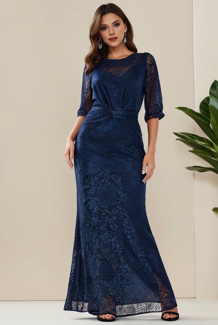 3 4 sleeve bodycon plunging back sequin evening dress 125903