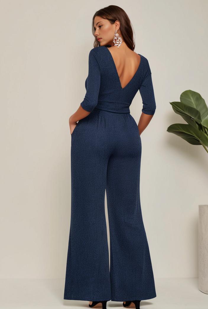 3 4 sleeve bodycon plunging back sequin evening dress 125912