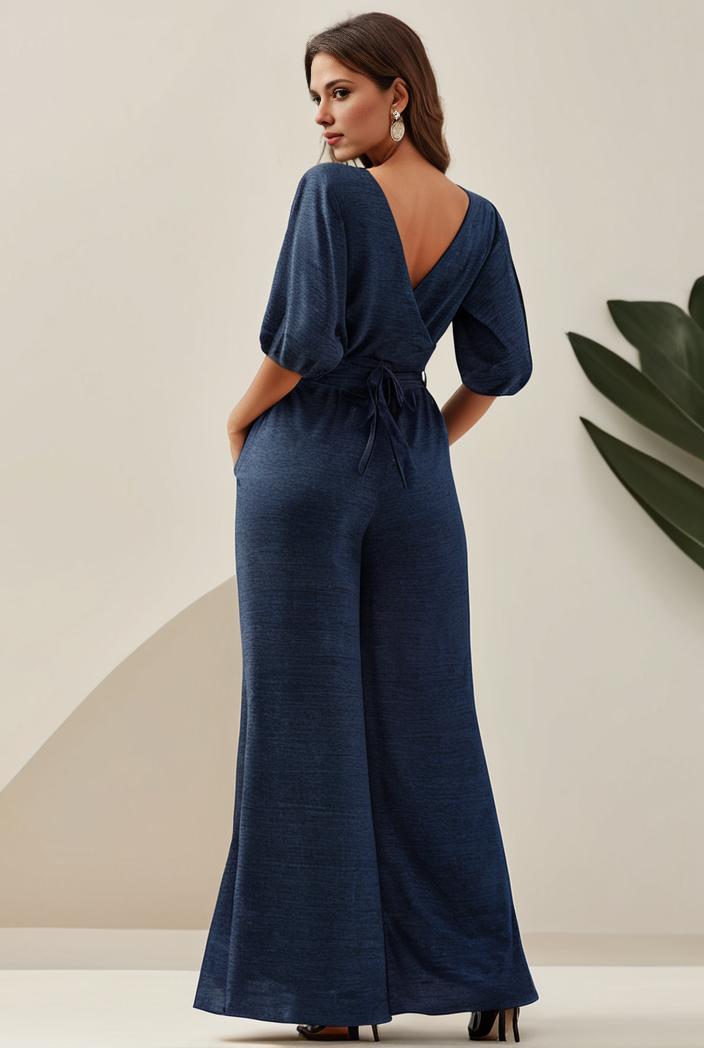 3 4 sleeve bodycon plunging back sequin evening dress 125915