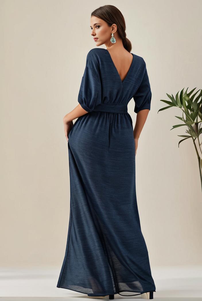 3 4 sleeve bodycon plunging back sequin evening dress 125919