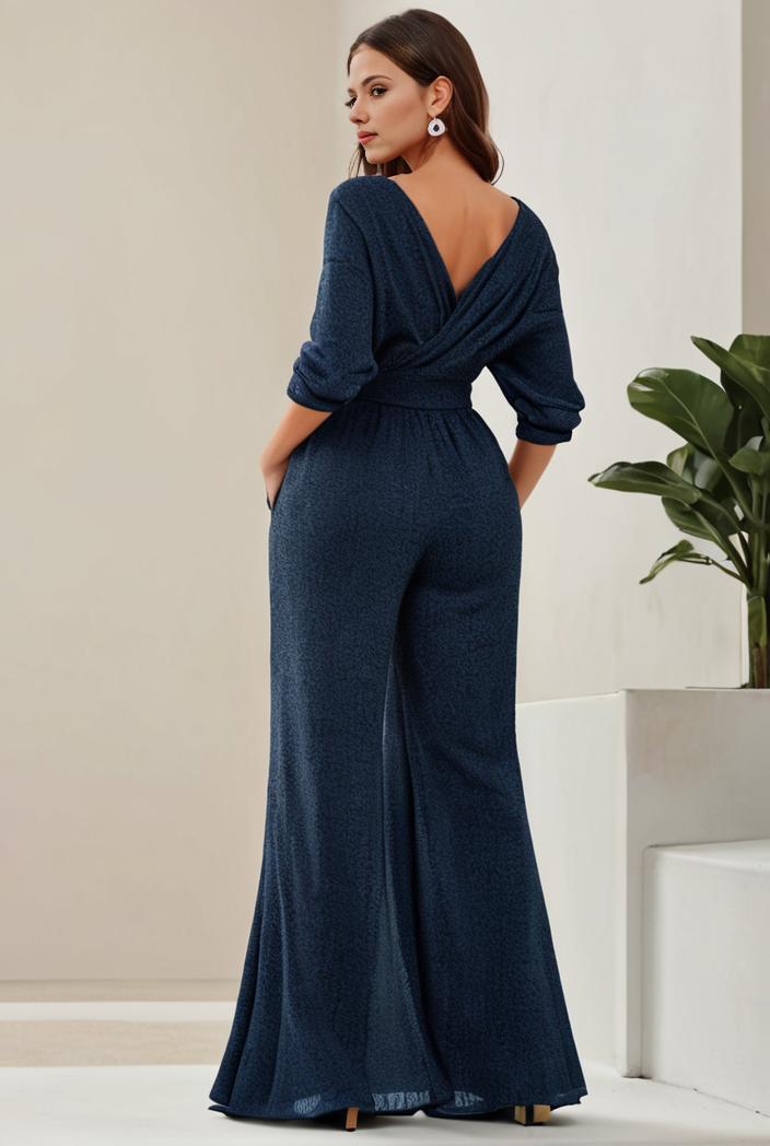 3 4 sleeve bodycon plunging back sequin evening dress 125918