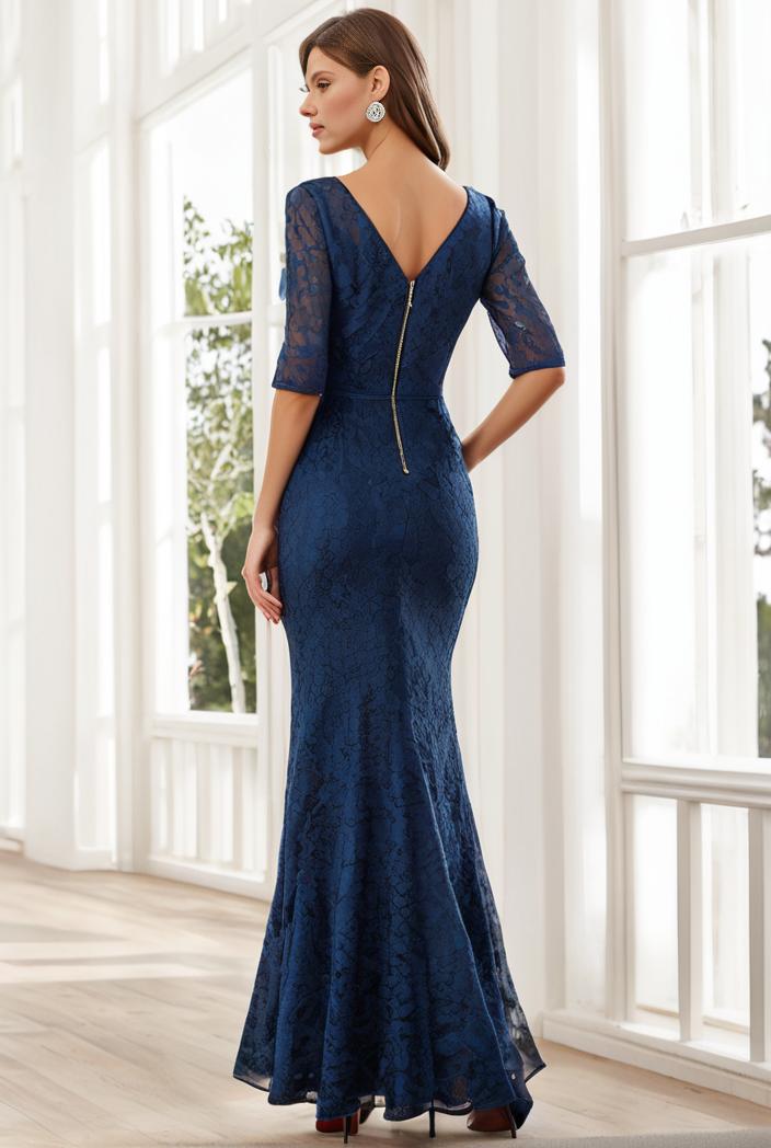 3 4 sleeve bodycon plunging back sequin evening dress 125924