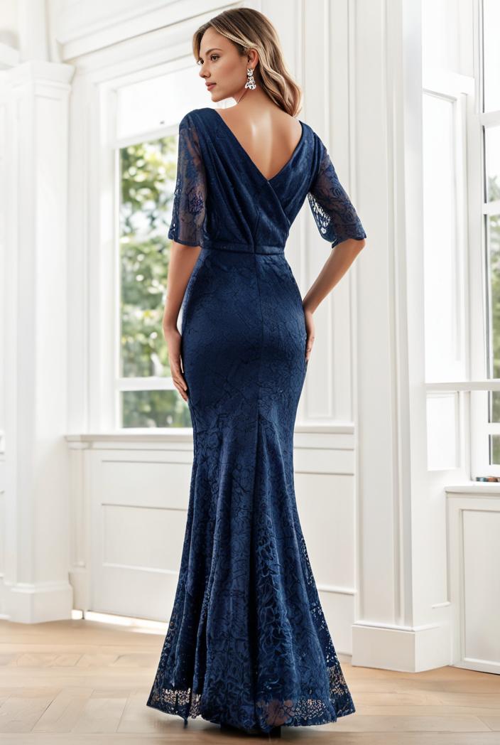 3 4 sleeve bodycon plunging back sequin evening dress 125926