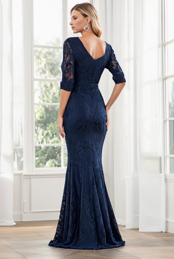 3 4 sleeve bodycon plunging back sequin evening dress 125927