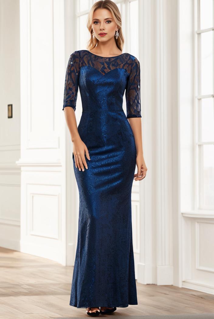 3 4 sleeve bodycon plunging back sequin evening dress 125932