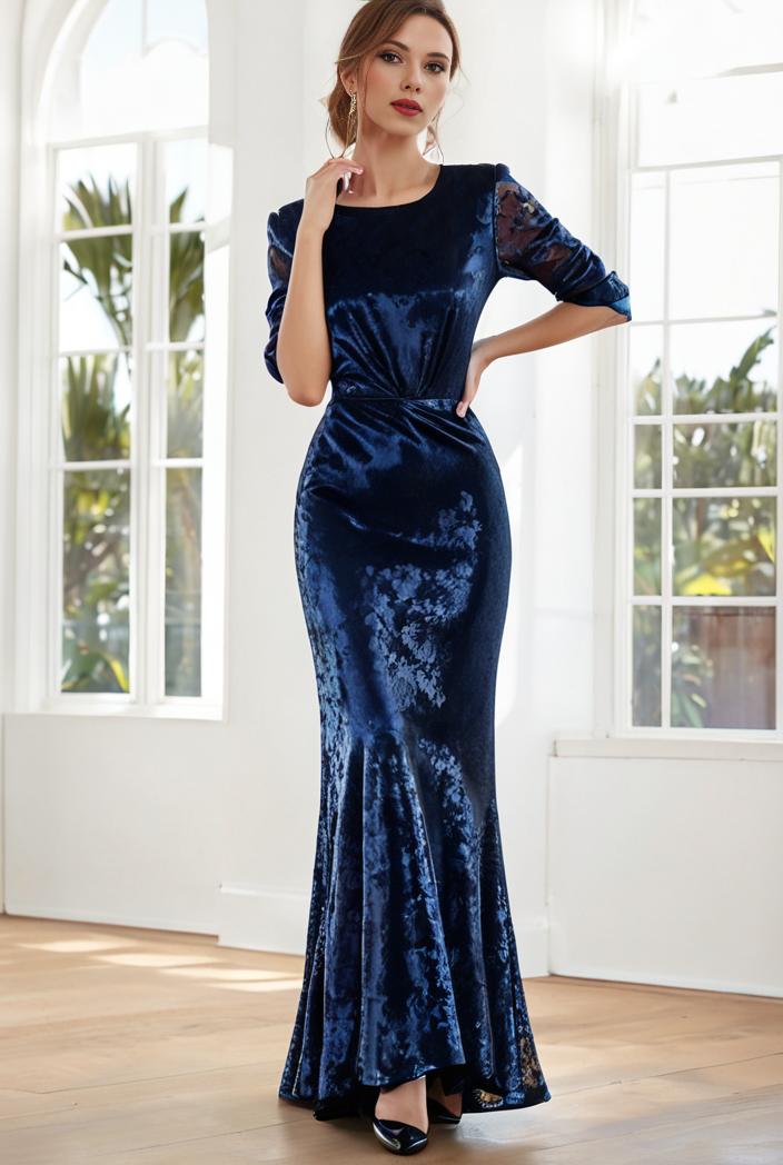 3 4 sleeve bodycon plunging back sequin evening dress 125942
