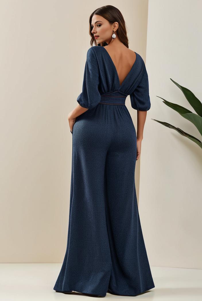 3 4 sleeve bodycon plunging back sequin evening dress 117117