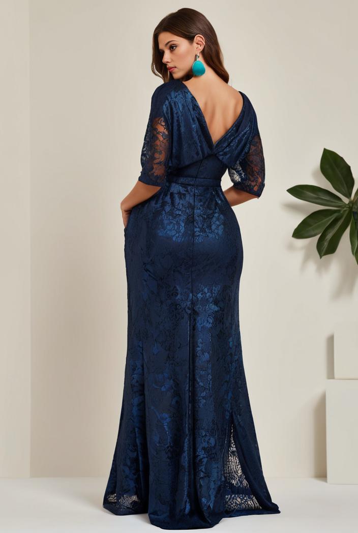 3 4 sleeve bodycon plunging back sequin evening dress 117119