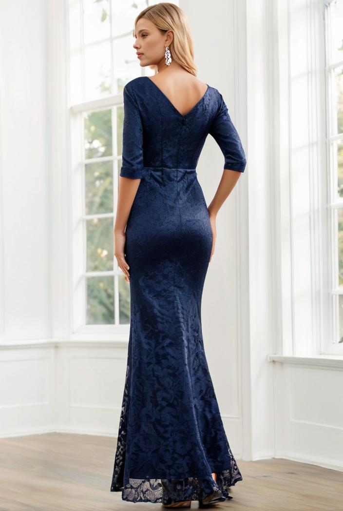 3 4 sleeve bodycon plunging back sequin evening dress 117121