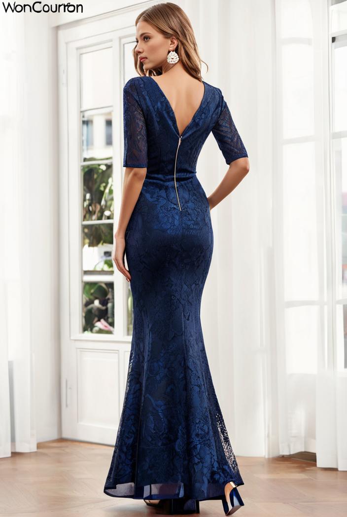 3 4 sleeve bodycon plunging back sequin evening dress 117126