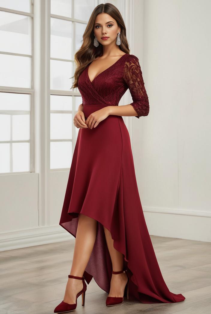 3 4 sleeve sheer sequin stripe high low hem evening dress 117148