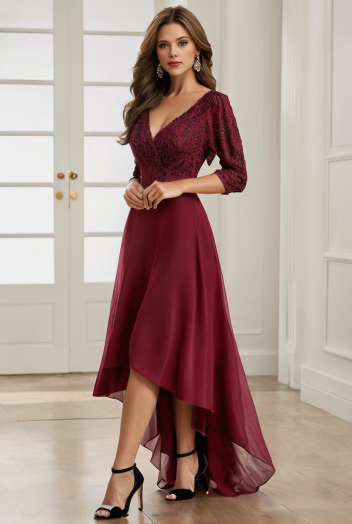 3 4 sleeve sheer sequin stripe high low hem evening dress 117154