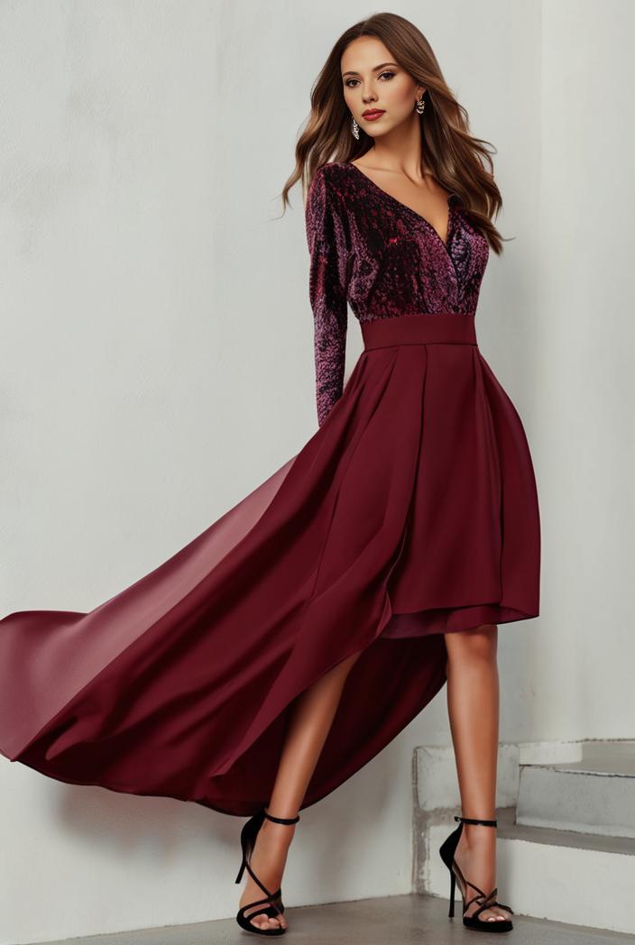 3 4 sleeve sheer sequin stripe high low hem evening dress 117158