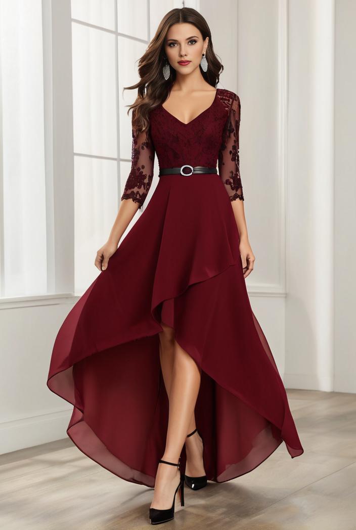 3 4 sleeve sheer sequin stripe high low hem evening dress 117166