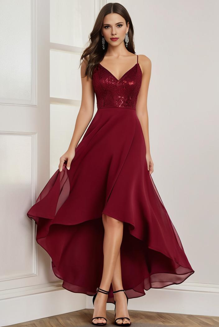 3 4 sleeve sheer sequin stripe high low hem evening dress 117167