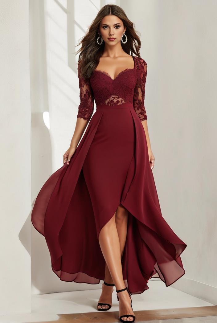 3 4 sleeve sheer sequin stripe high low hem evening dress 117169