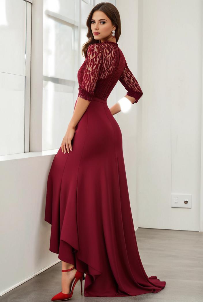 3 4 sleeve sheer sequin stripe high low hem evening dress 117172