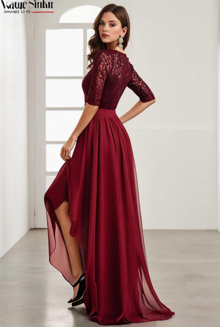 3 4 sleeve sheer sequin stripe high low hem evening dress 117174