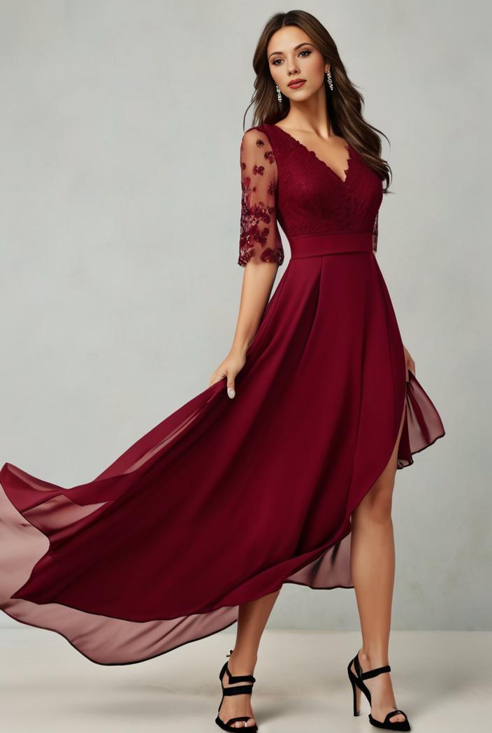 3 4 sleeve sheer sequin stripe high low hem evening dress 117185