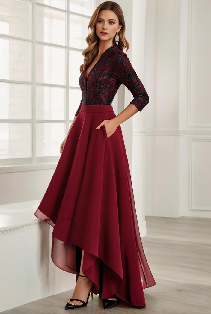 3 4 sleeve sheer sequin stripe high low hem evening dress 117187