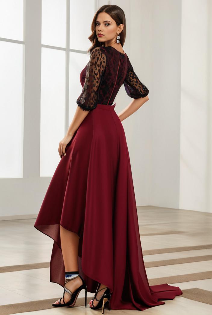 3 4 sleeve sheer sequin stripe high low hem evening dress 117192