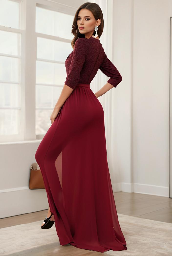 3 4 sleeve sheer sequin stripe high low hem evening dress 117190