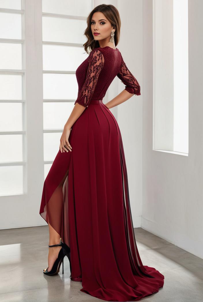 3 4 sleeve sheer sequin stripe high low hem evening dress 117191