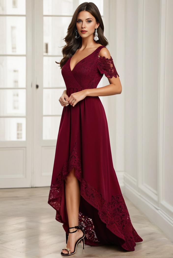 3 4 sleeve sheer sequin stripe high low hem evening dress 117196