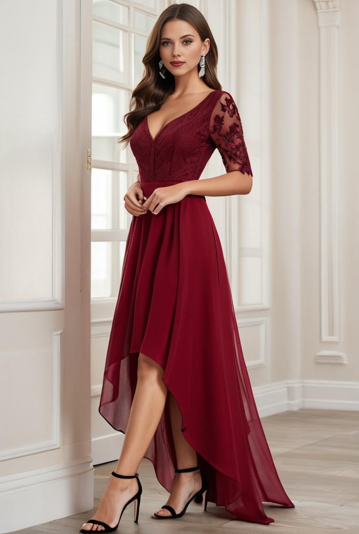 3 4 sleeve sheer sequin stripe high low hem evening dress 117200