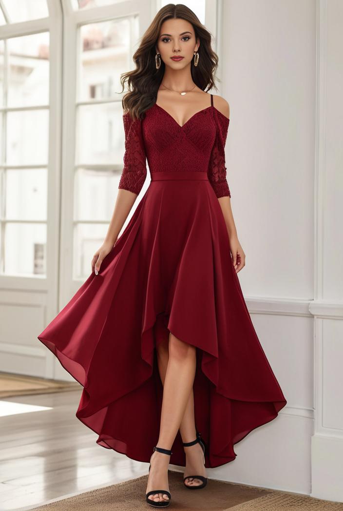 3 4 sleeve sheer sequin stripe high low hem evening dress 117202