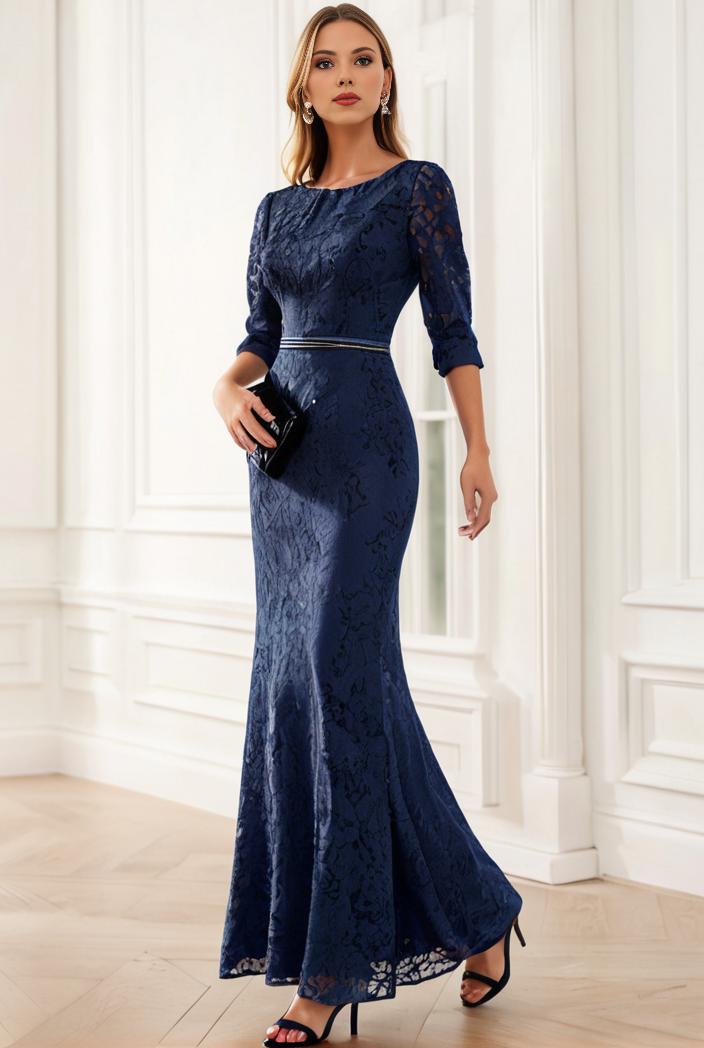 3 4 sleeve bodycon plunging back sequin evening dress 142387