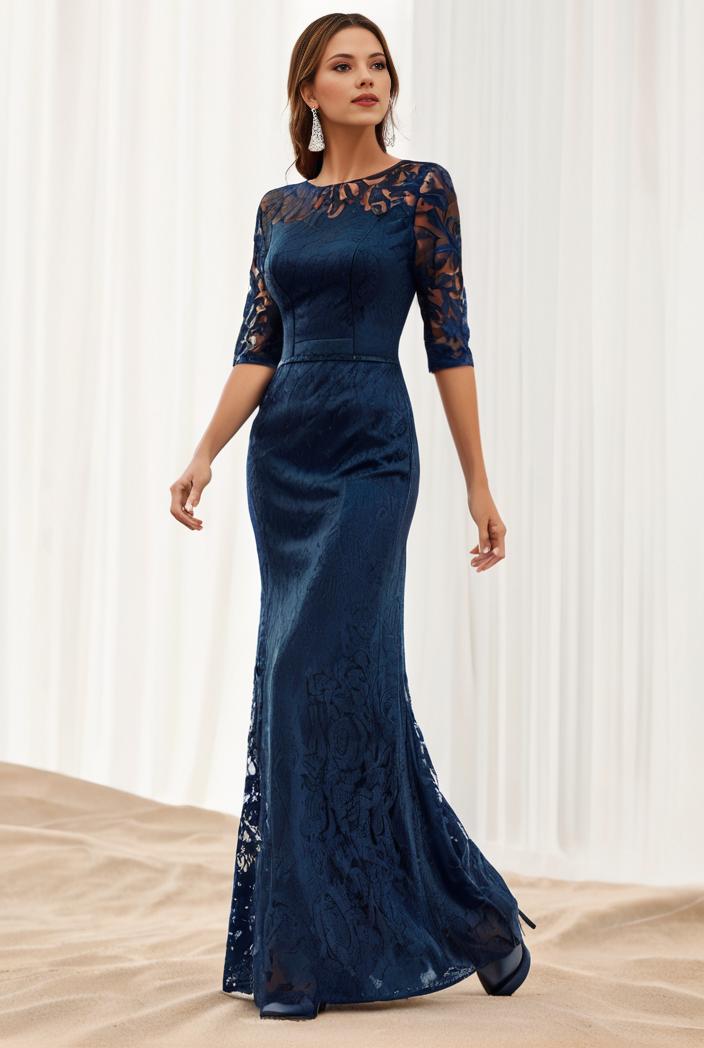 3 4 sleeve bodycon plunging back sequin evening dress 142389