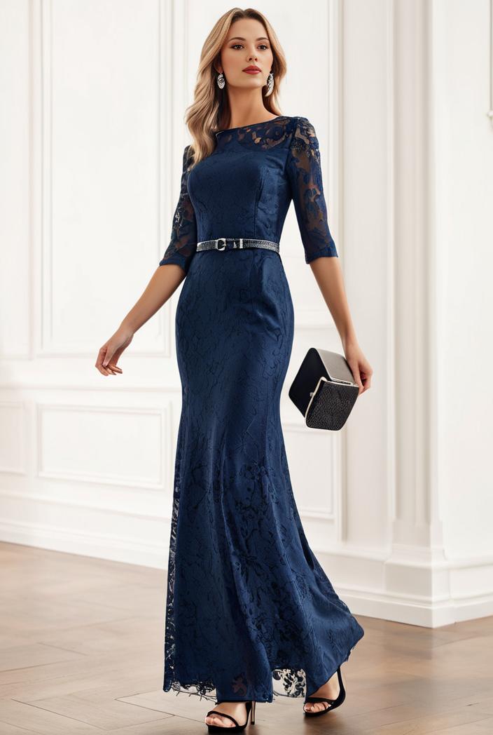 3 4 sleeve bodycon plunging back sequin evening dress 142388