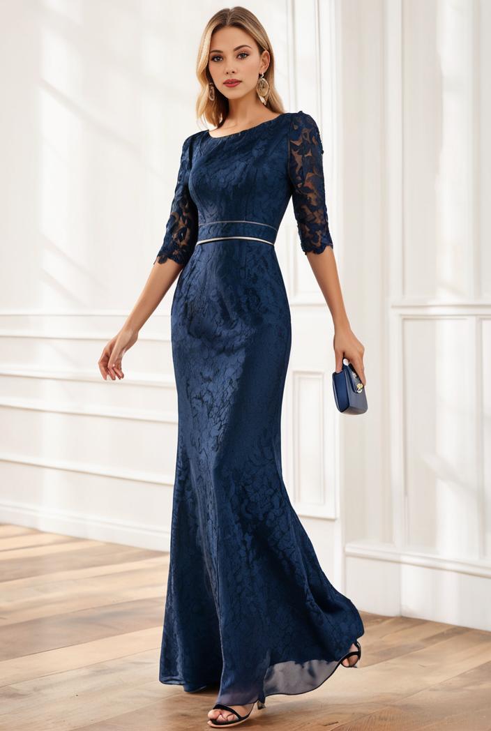 3 4 sleeve bodycon plunging back sequin evening dress 142390