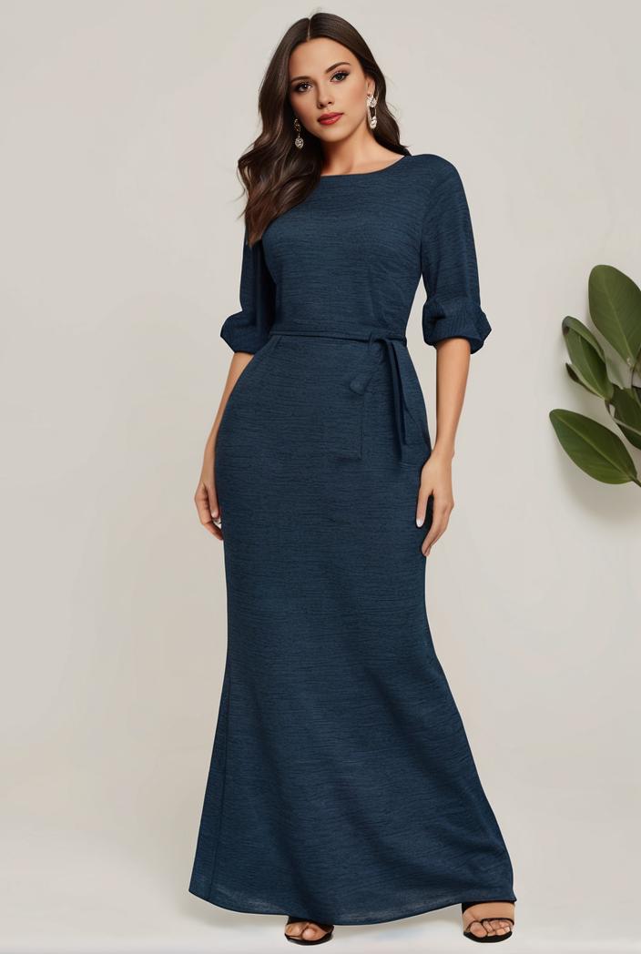 3 4 sleeve bodycon plunging back sequin evening dress 142398