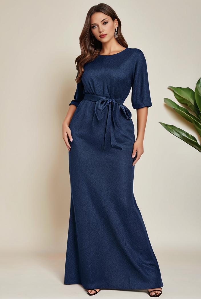 3 4 sleeve bodycon plunging back sequin evening dress 142399