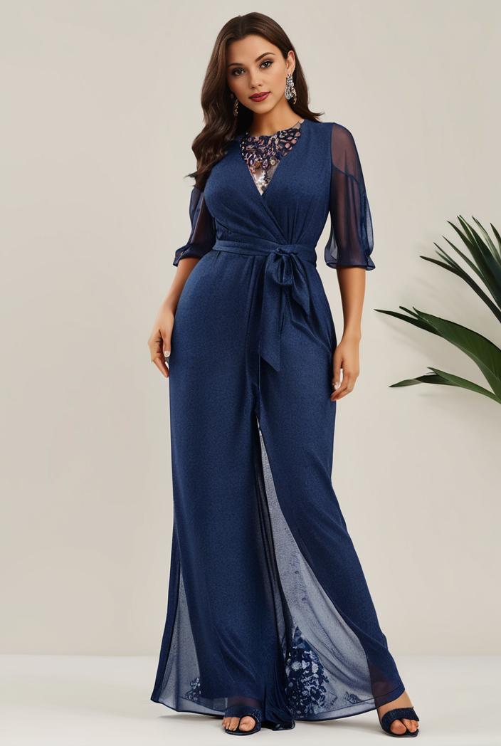 3 4 sleeve bodycon plunging back sequin evening dress 142400