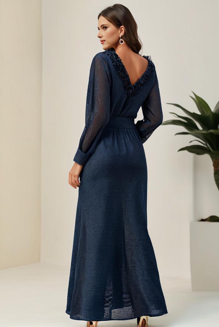 3 4 sleeve bodycon plunging back sequin evening dress 142410