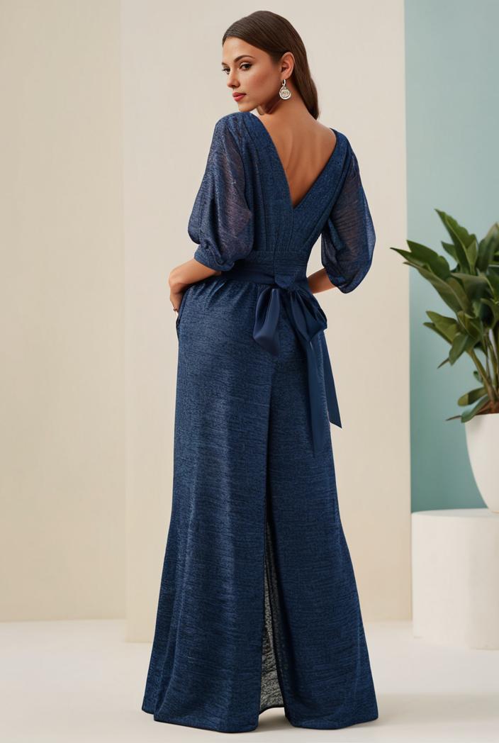 3 4 sleeve bodycon plunging back sequin evening dress 142411