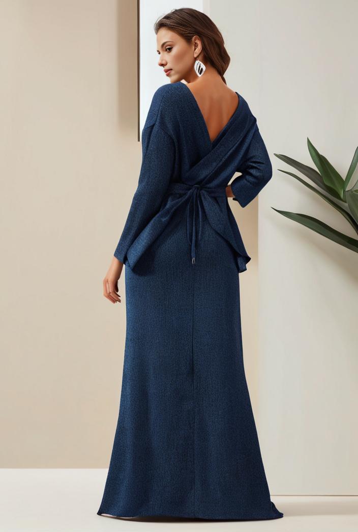 3 4 sleeve bodycon plunging back sequin evening dress 142412