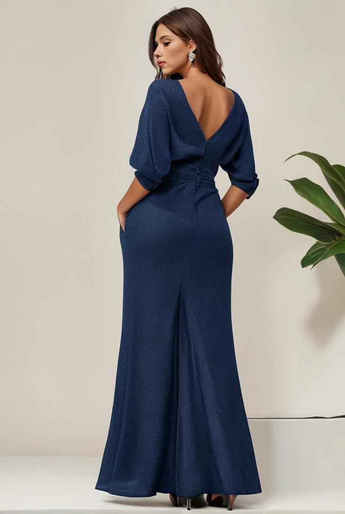 3 4 sleeve bodycon plunging back sequin evening dress 142413