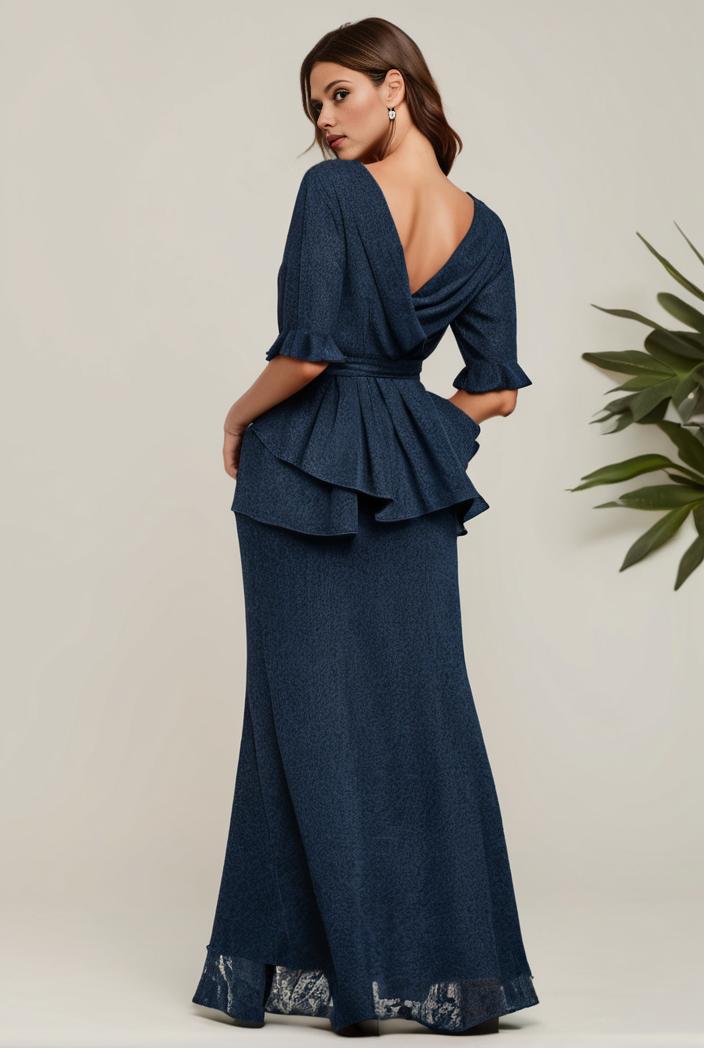 3 4 sleeve bodycon plunging back sequin evening dress 142414