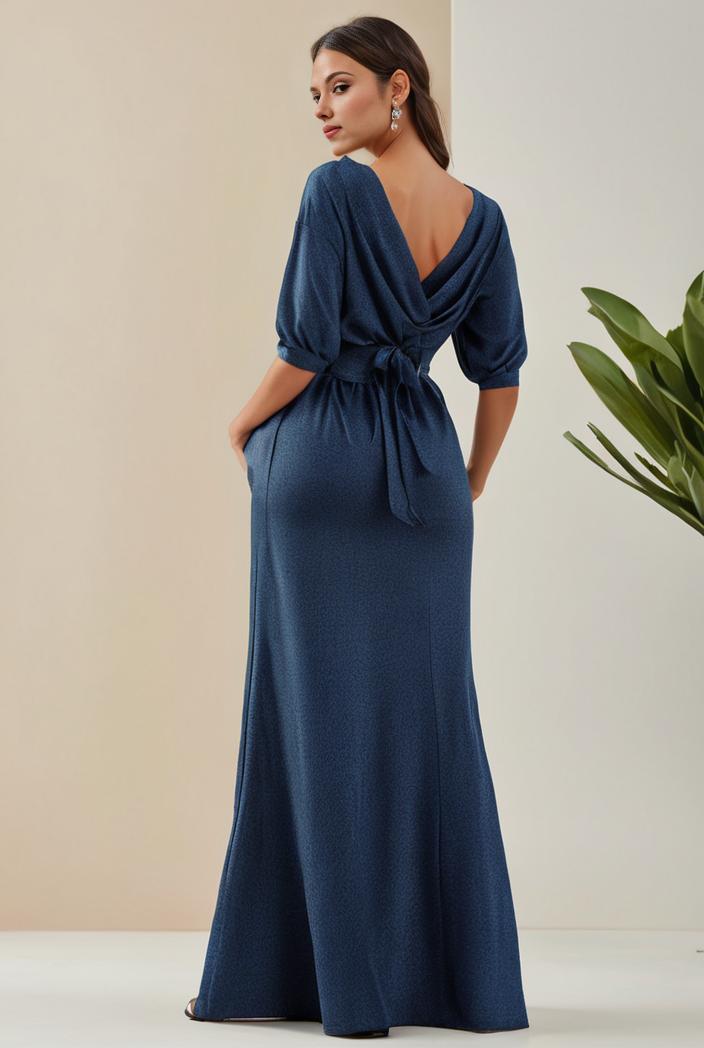 3 4 sleeve bodycon plunging back sequin evening dress 142415