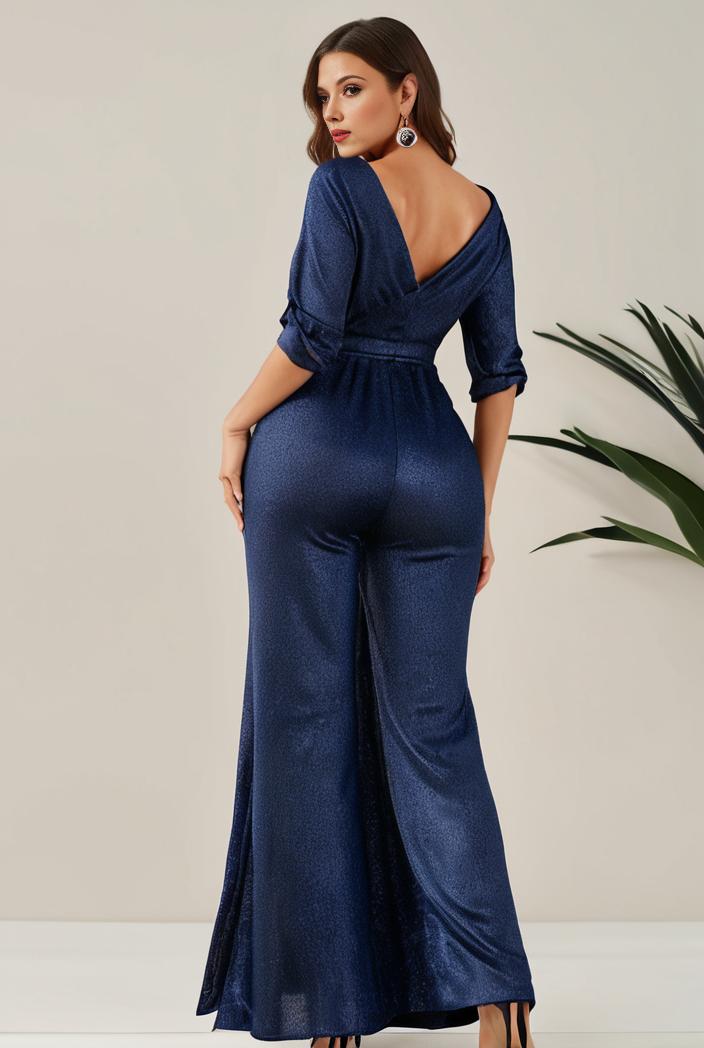 3 4 sleeve bodycon plunging back sequin evening dress 142418