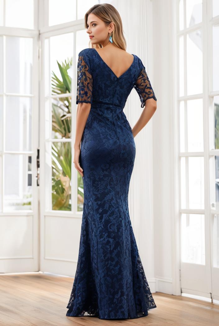 3 4 sleeve bodycon plunging back sequin evening dress 142422