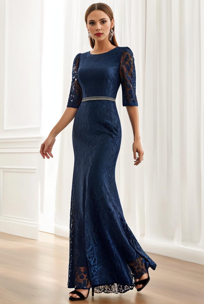 3 4 sleeve bodycon plunging back sequin evening dress 136244