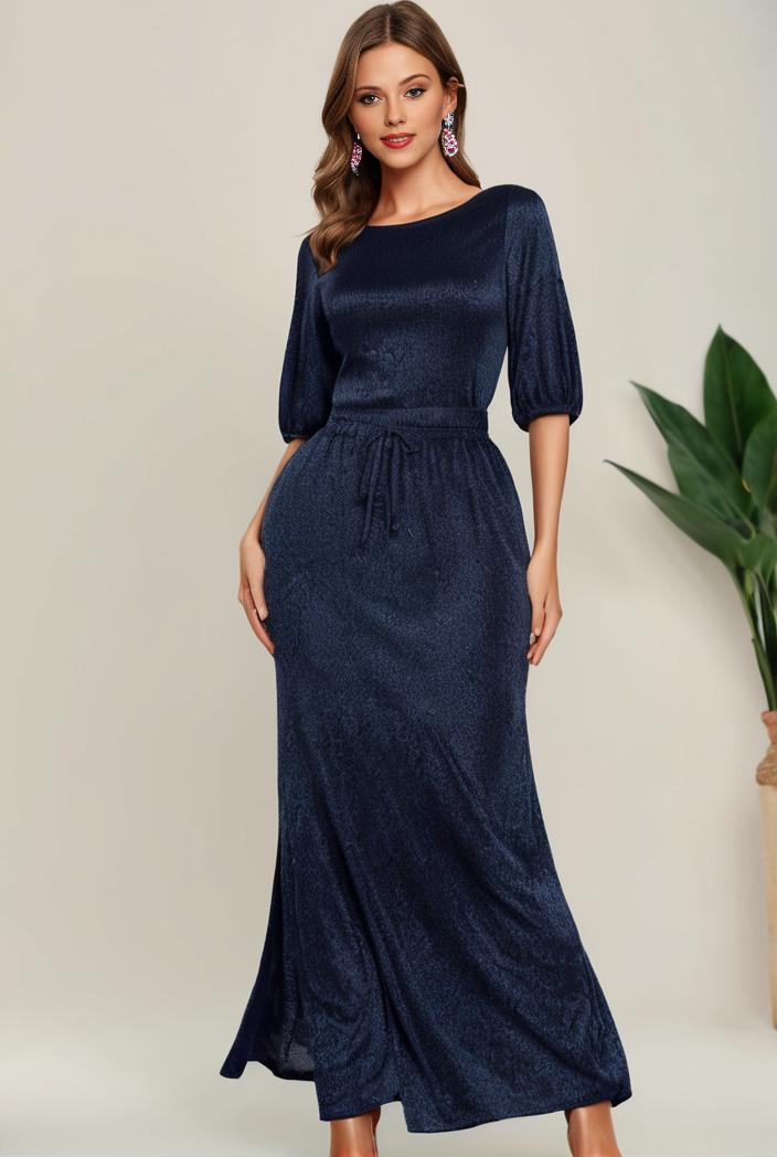 3 4 sleeve bodycon plunging back sequin evening dress 136251