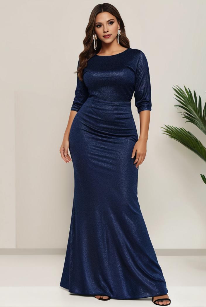 3 4 sleeve bodycon plunging back sequin evening dress 136253