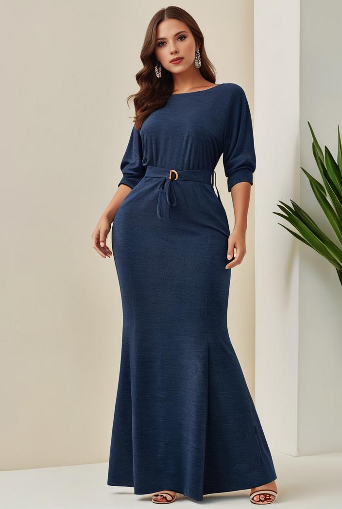 3 4 sleeve bodycon plunging back sequin evening dress 136254