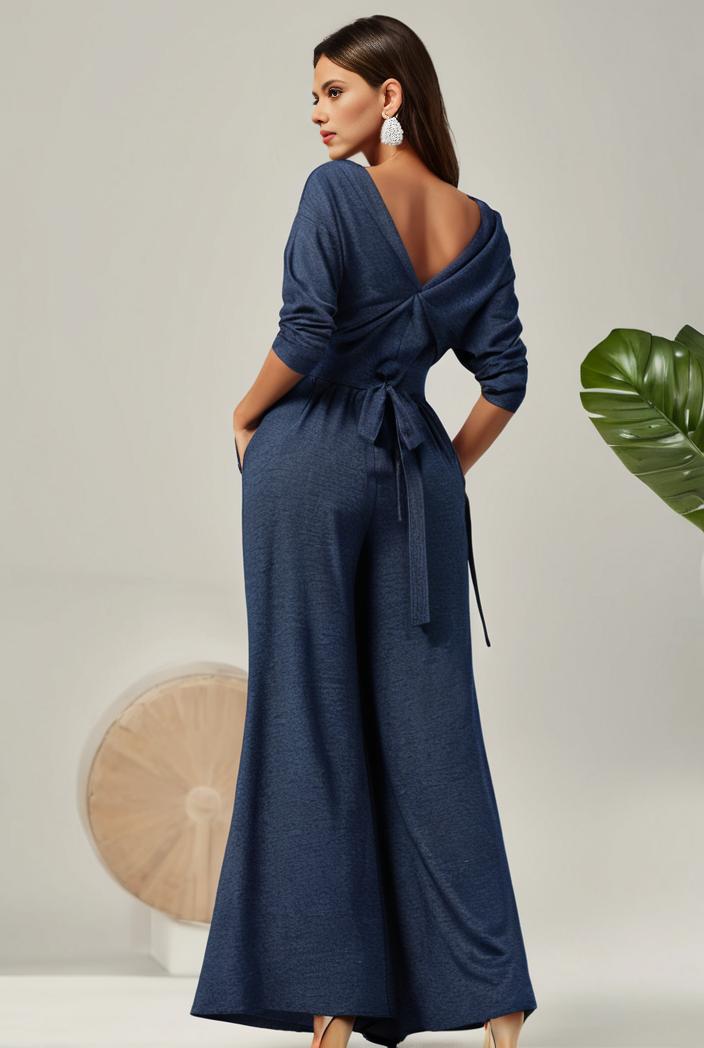 3 4 sleeve bodycon plunging back sequin evening dress 136263